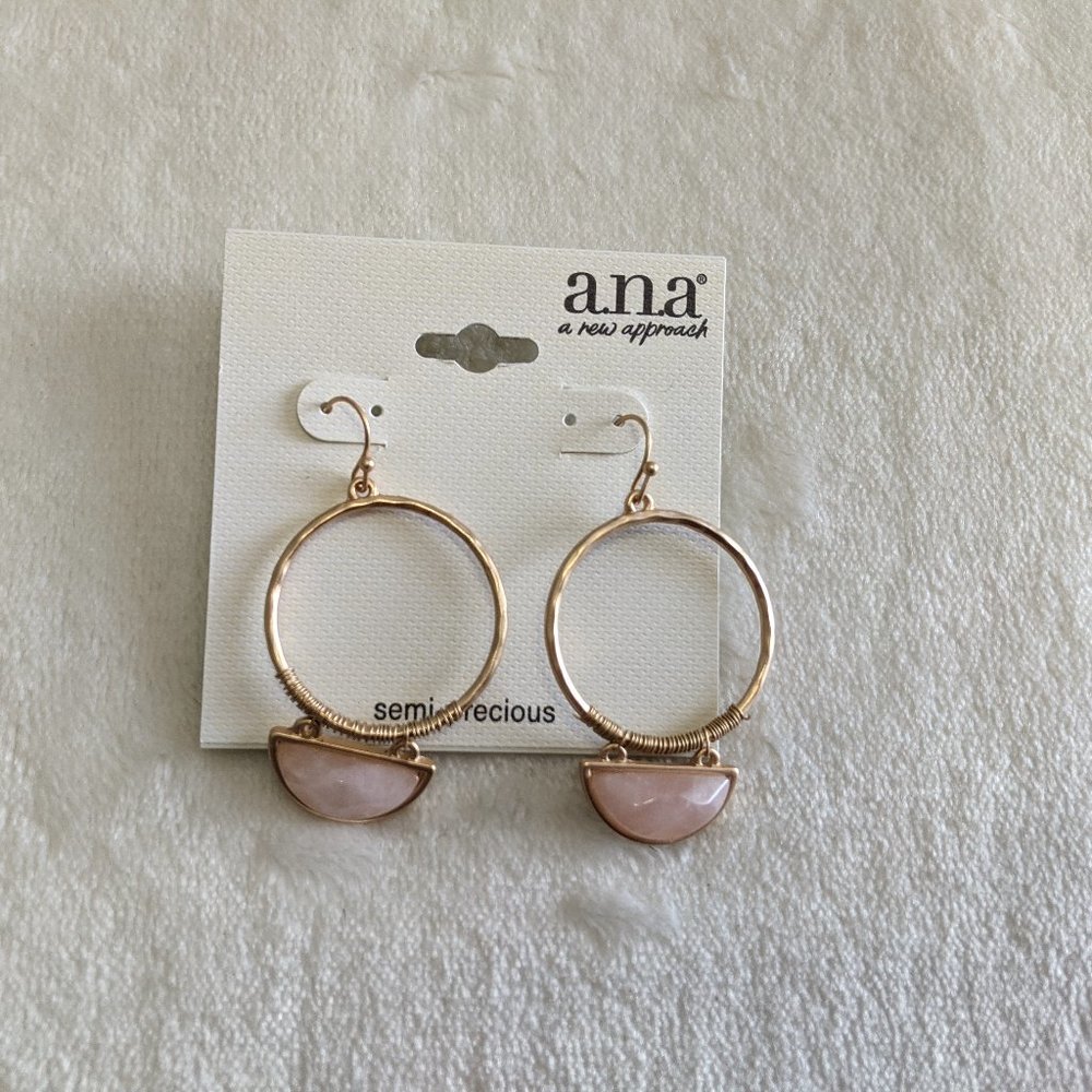 4/$15 ANA Gold Pink Rose Hoop Earrings